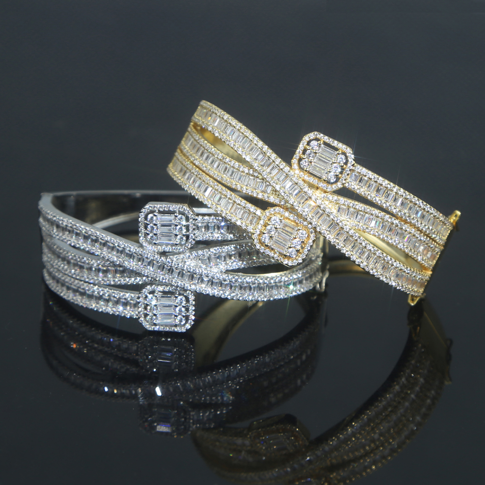 Baguette CZ Bracelets Bangles Sparking Bling Cubic Zirconia Gold Silver Color Luxury Fashion Multi Layered Band Jewelry