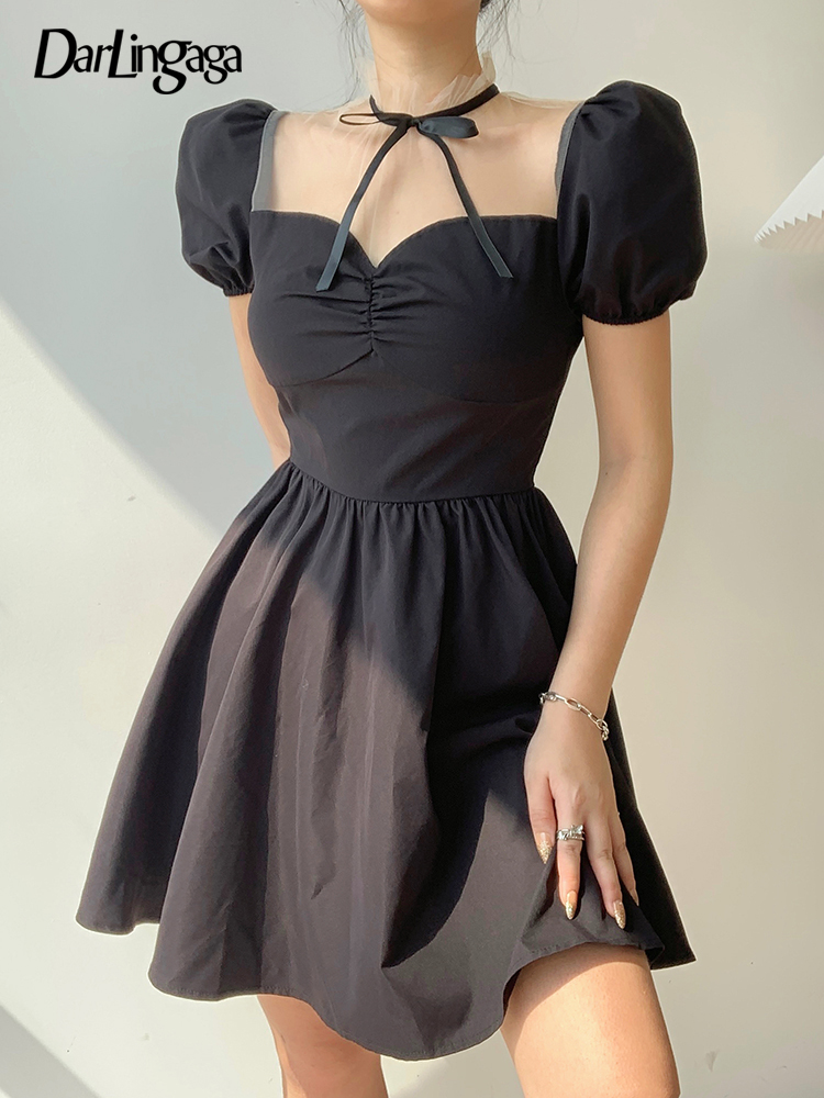 Korean Elegant Puff Sleeve Summer Black Dress Women Bow Mesh Patchwork Fashion Pleated Mini Dresses Ruched Sundress
Korean Elegant Puff Sleeve Summer Black Dress Women Bow Mesh Patchwork Fashion Pleated Mini Dresses Ruched Sundress