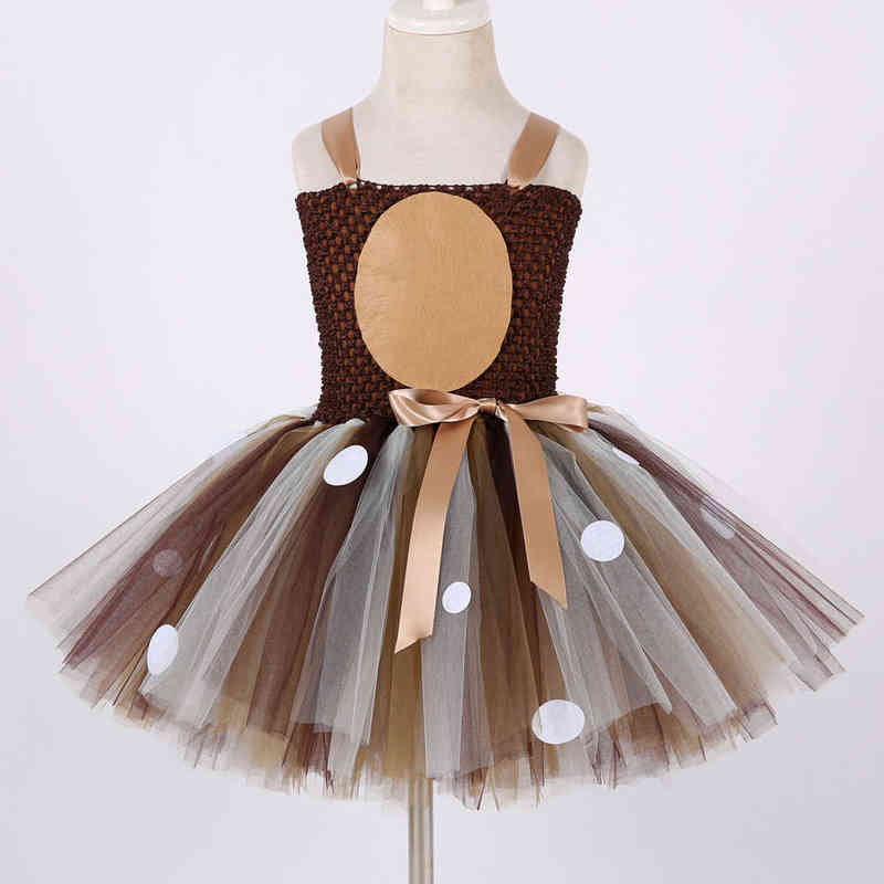 Deer Costumes for Girls Christmas Dress for Kids Halloween Costumes Reindeer Tulle Tutu Dress Birthday Princess Clothes Brown Y220510