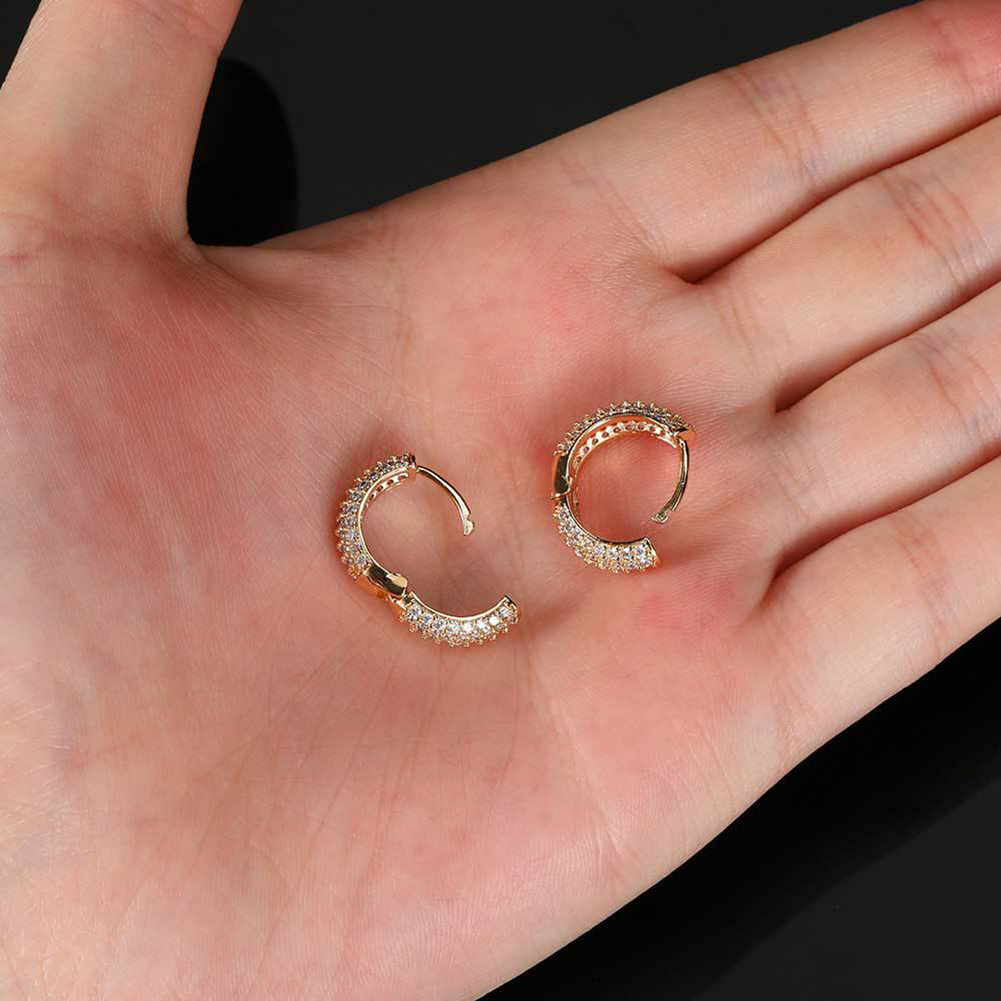 Charm Circle Hoop Earring Full White Zircon Copper 18K Real Gold Plated Huggie Earring Jewelry