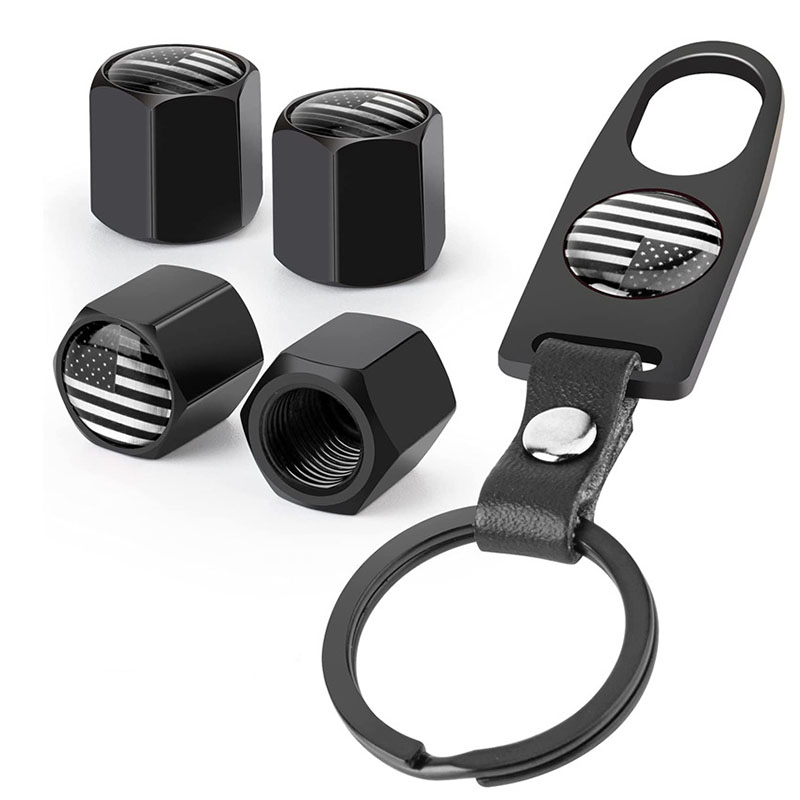 Car Tire Valves Stems Caps Nut Keychain Wrench buckle Car Wheel valve Cover modified Set