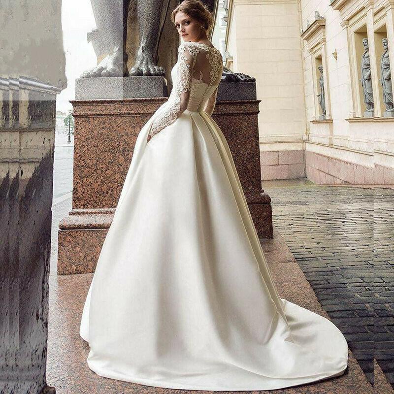 Elegant Wedding Dress With Jewel Long Sleeve Applique Floor Length Satin Party Dress Formal Occasion Custom Made Vestidos De Novia