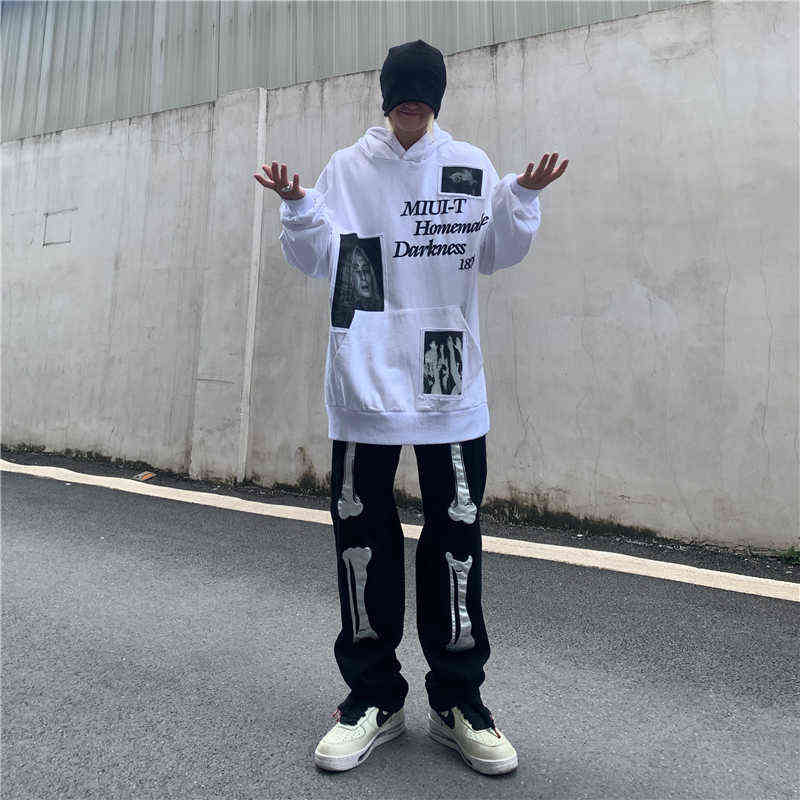 Men's Skull Jeans Jean Baggy Skeleton Pants Black Man Casual Trendyol Denim Trousers Streetwear Hip Hop FASHION Y2k Print X220714