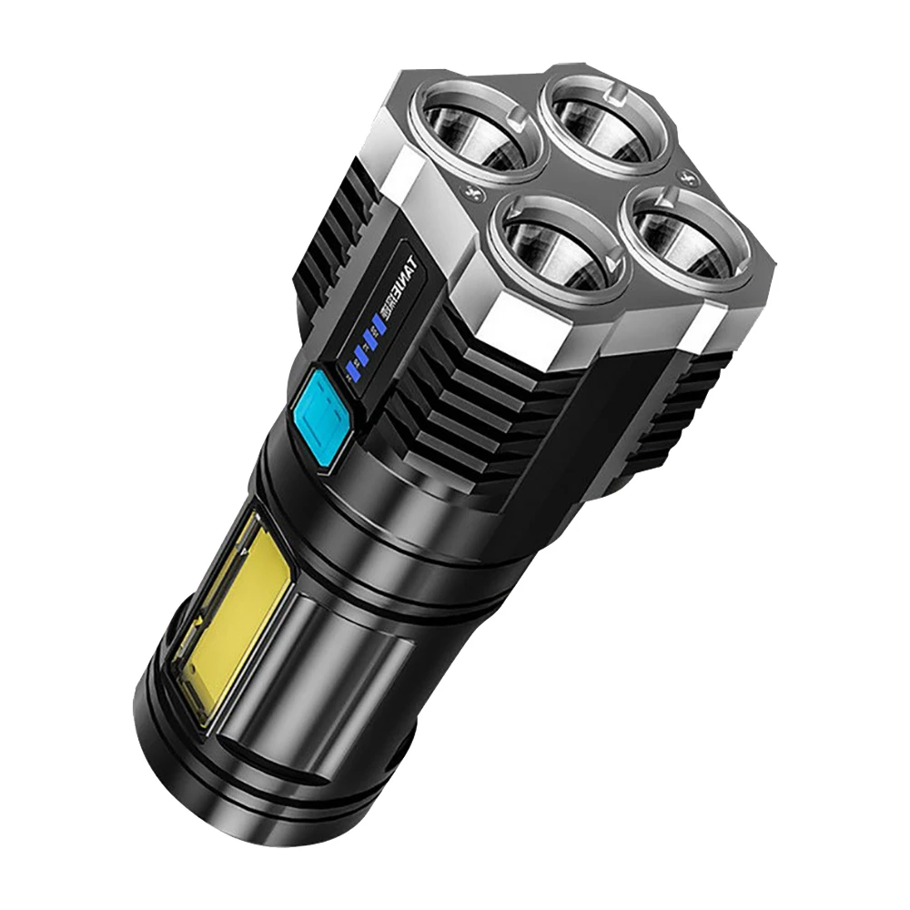 High Power 4 LED Flashlight USB Rechargeable Outdoor Mini Portable Flashlights Highlight Tactical Lighting COB LED Torch