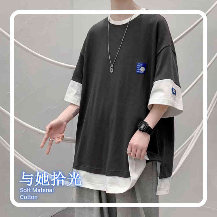 Fake two short sleeve T-shirt summer ins fashion brand design sense of minority clothing men's versatile loose trend, T54 blue
Fake two short sleeve T-shirt summer ins fashion brand design sense of minority clothing men's versatile loose trend, T54 blue