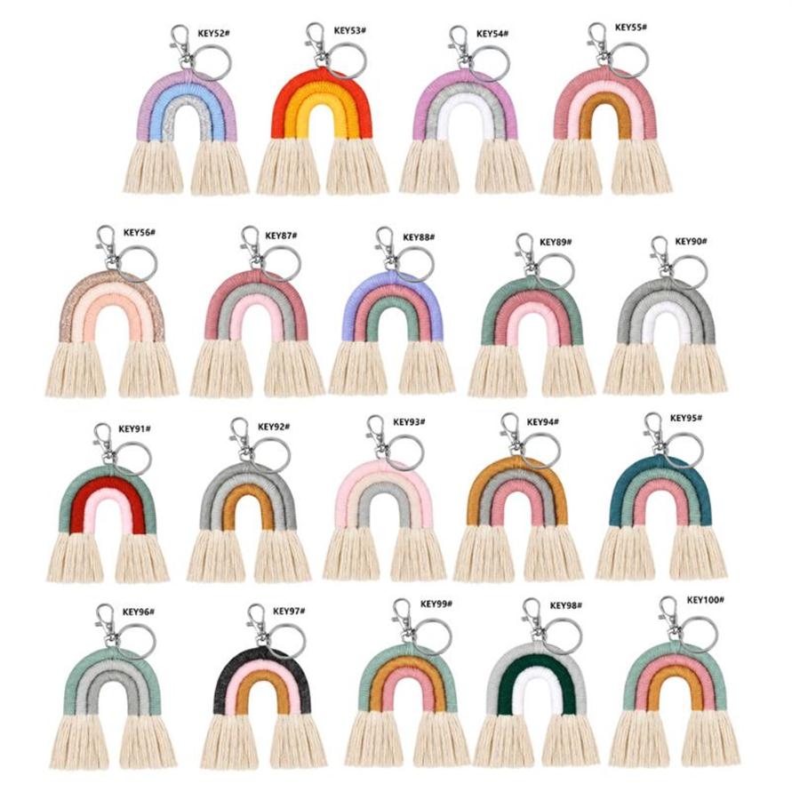

Weaving Rainbow Keychain for Women Handmade Key Holder Keyring Macrame Bag Charm Car Hanging Jewelry Decoration Accessory273j