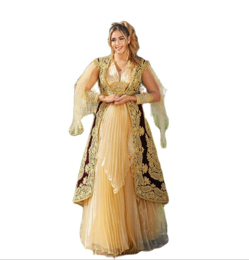 Vestidos De Novia Kosovo Albanian Caftan Evening Dresses 2022 gold burgundy Long Sleeves Applique Robe Soirée De Mariage Prom Gowns with jacket