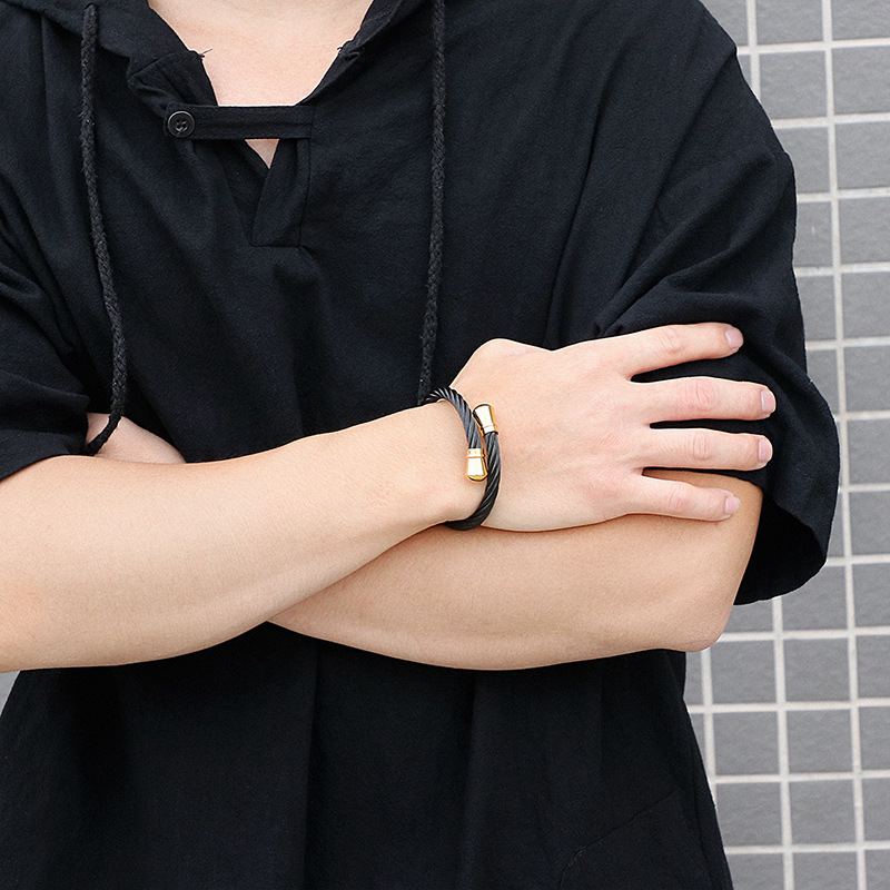 4 Color High Quality Stainless Steel Twisted Wire Chain Cuff Bangle Men's Open Bracelets 6*60mm Size For Father Gifts Husband Gifts