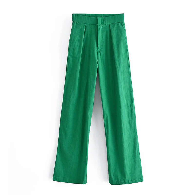 TRAF Green Pant High Waist Baggy Trousers Fashion Rose Red Orange Straight Woman Streetwear Wide Leg 220325