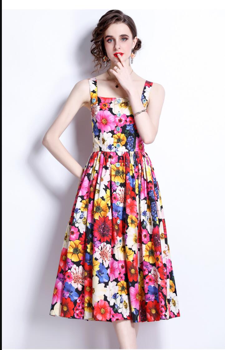 2022 Summer Beach Slip Casual Dress Women's Off Shoulder Backless Floral Print Single Breasted Holiday Vestidos Sexys Mujer Evening Party Dress