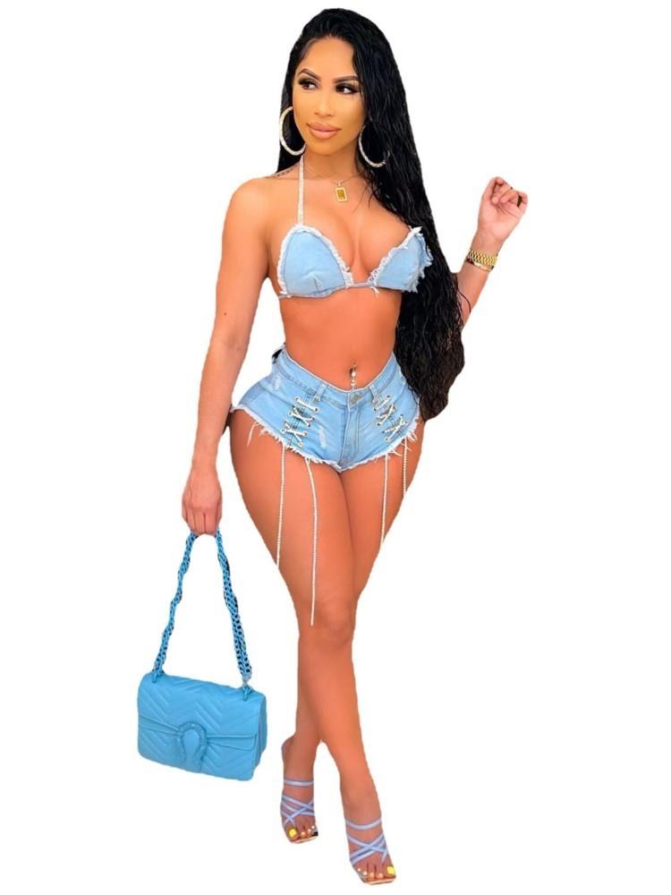 Women' Tracksuits Denim Shorts 2 Piece Sets Women Halter Lace Up Bra Crop Top And Suits Summer Solid Eyelet Sexy Clubwear OutfitsWomen, Blue
Women' Tracksuits Denim Shorts 2 Piece Sets Women Halter Lace Up Bra Crop Top And Suits Summer Solid Eyelet Sexy Clubwear OutfitsWomen, Blue