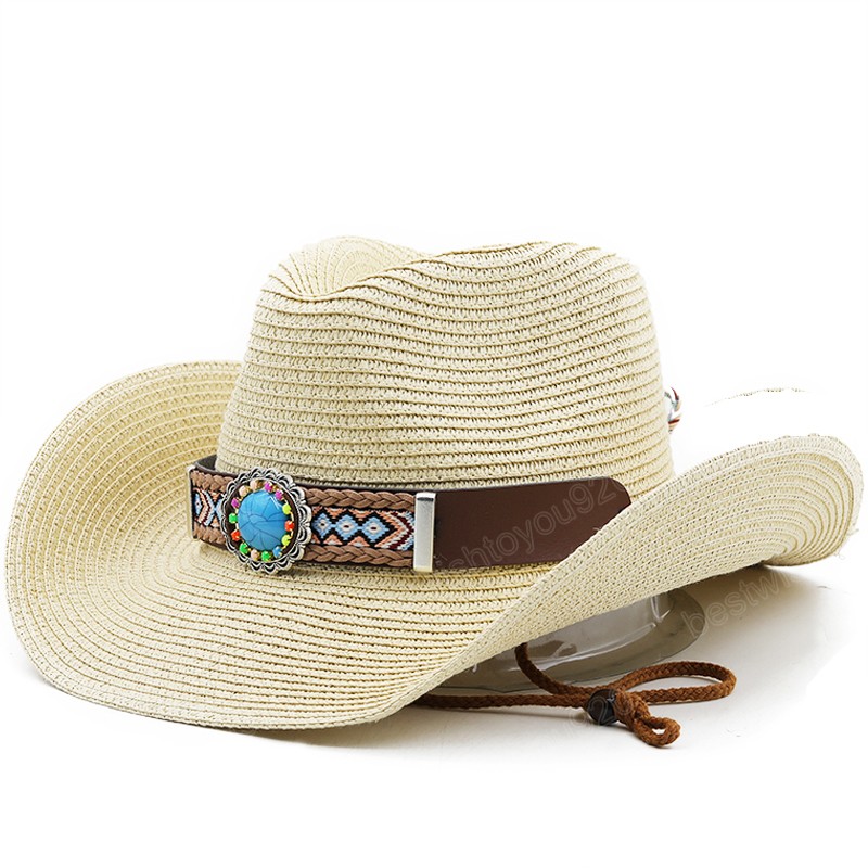 Summer Straw Hat for Men Women Sun Beach Hat Man Jazz Panama Hats Fedora Wide Brim Protection Cap with Belt cowboy hat