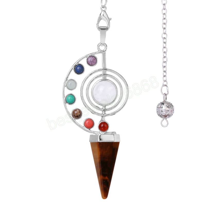 7 Chakra Crystal Pendulum for Dowsing Divination Healing Natural Stone Cone Pendant Pendulo Balancing Pendulum Amulet