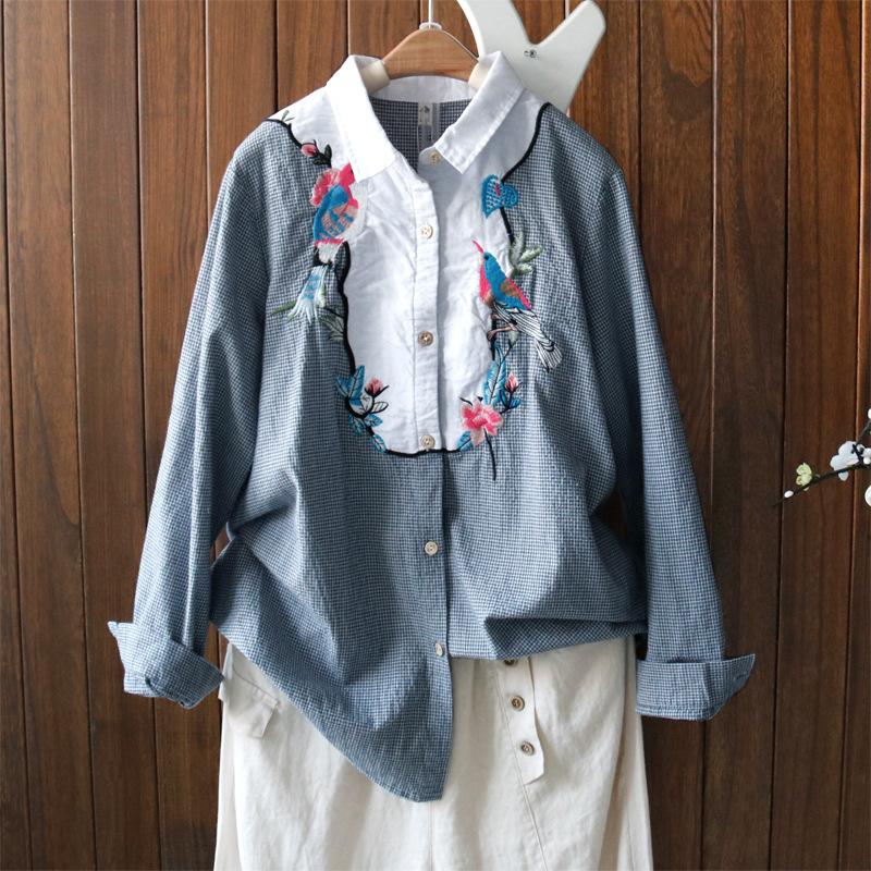 Women's Blouses & Shirts Art Vintage Embroidery Flower Bird Women Shirt Blouse Long Sleeve Spring Autumn Casual Linen Plaid Tops Turn Down C, Blue
Women's Blouses & Shirts Art Vintage Embroidery Flower Bird Women Shirt Blouse Long Sleeve Spring Autumn Casual Linen Plaid Tops Turn Down C, Blue