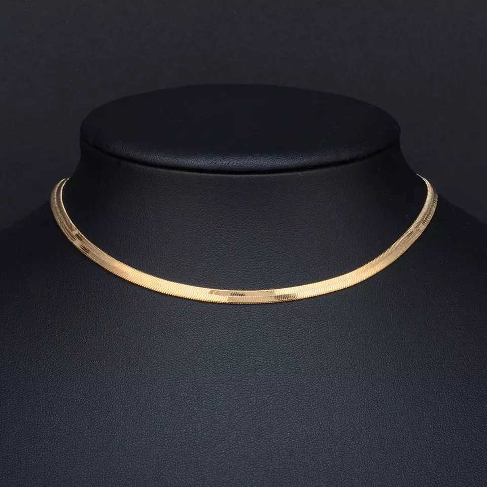 3 4 5 7mm Wide Flat Herringbone Necklace For Men Bone Chain Chokers 18k Gold Filled Vintage Miami Jewelry