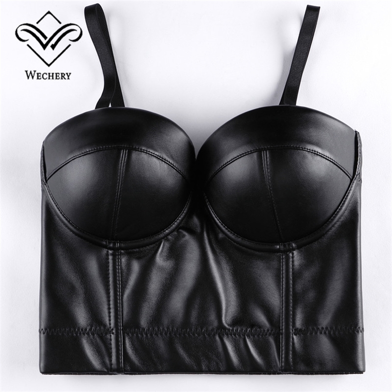 Wechery Women Leather Corset Top Crop Bustier Gothic Bra Push Up Bodice Sexy Lingerie Corselet Party Short Camis Plus Size 6XL 220524
