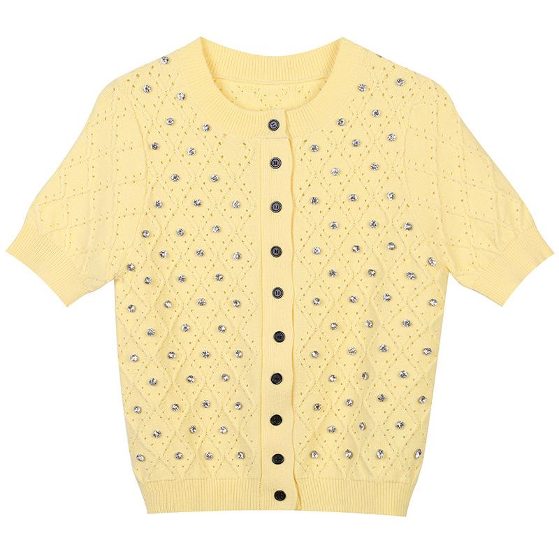 Women' Knits & Tees High Quality Beaded Hollow Short Sleeve O-Neck Yellow Slim Knit Single Breasted Cardigan Top 2022 Summer Brand Design C, Blue
Women' Knits & Tees High Quality Beaded Hollow Short Sleeve O-Neck Yellow Slim Knit Single Breasted Cardigan Top 2022 Summer Brand Design C, Blue