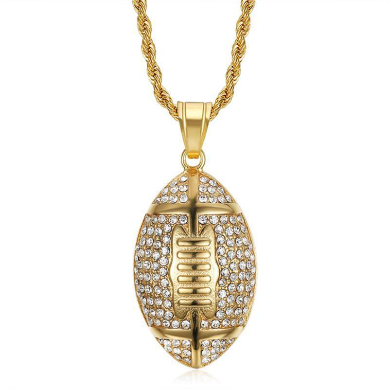 Pendant Necklaces Stainless Steel Football & Chain Gold Color Iced Out Bling Necklace For Men Hip Hop Jewelry DropPendant
Pendant Necklaces Stainless Steel Football & Chain Gold Color Iced Out Bling Necklace For Men Hip Hop Jewelry DropPendant