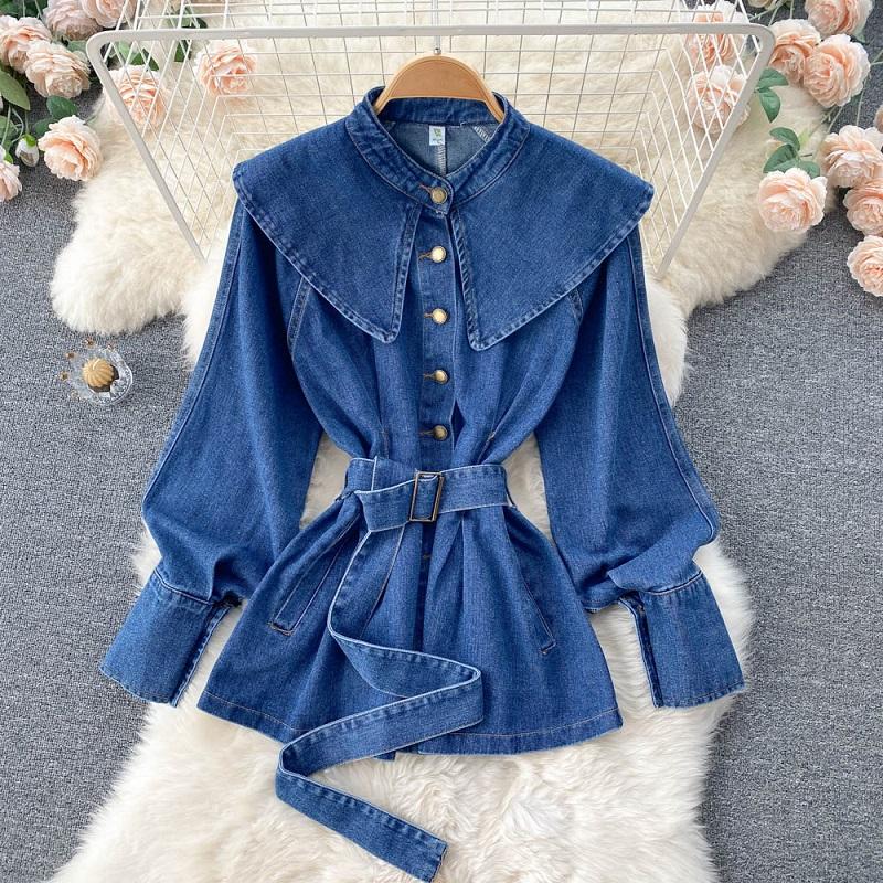 Women's Blouses & Shirts Fall 2022 Denim Blouse Female Shawl Small Stand-up Collar Blusa Breasted Slim Slimming Temperament Long-sleeved Shi, Blue
Women's Blouses & Shirts Fall 2022 Denim Blouse Female Shawl Small Stand-up Collar Blusa Breasted Slim Slimming Temperament Long-sleeved Shi, Blue