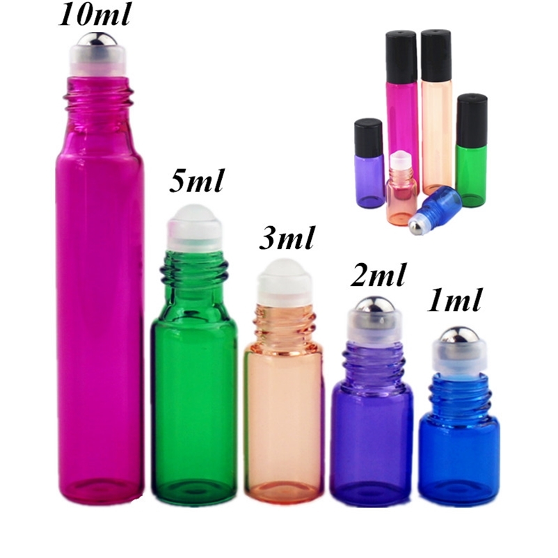 50pcs/lot 1ml 2ml 3ml 5ml 10ml Colorful Perfume Roll on Bottle with Glass/Metal Ball Roller Doterra Essential Oil Vials Thin 220711