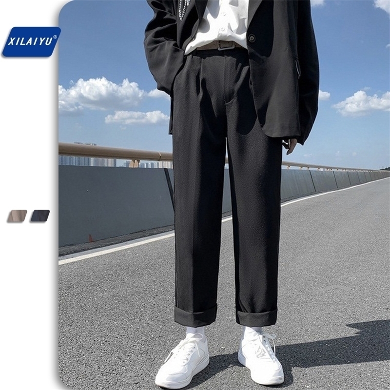XILAIYU Mens women autumn pants Korean fashion loose straight 9point suit pants wide leg drop feeling Casual small trousers 201110