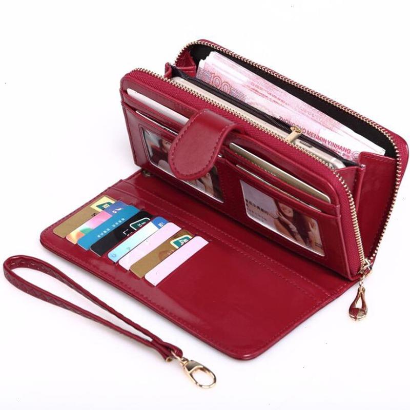 

Women Long Zipper Oil Wax Wallet Big Capacity Hasp Purse Ladies Wristlet Clutch Coin Card Holders Portomonee