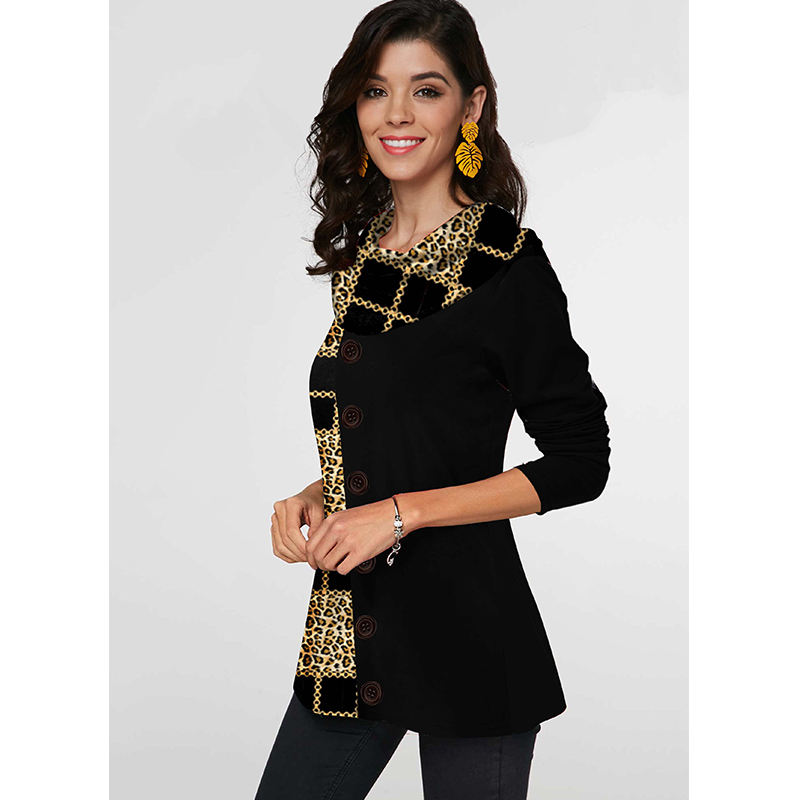 Spring Patchwork Printing Button Vintage T shirt Female Clothing Long Sleeve Fashion Top s Tunics Oversized shirts 5XL 220728