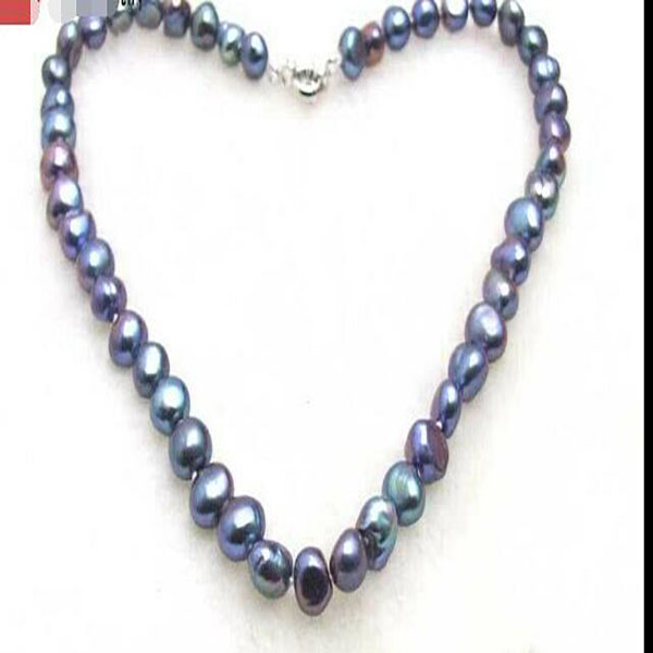 8-9mm Baroque Natural Freshwater Black Pearl Necklace for Women Chokers 18''