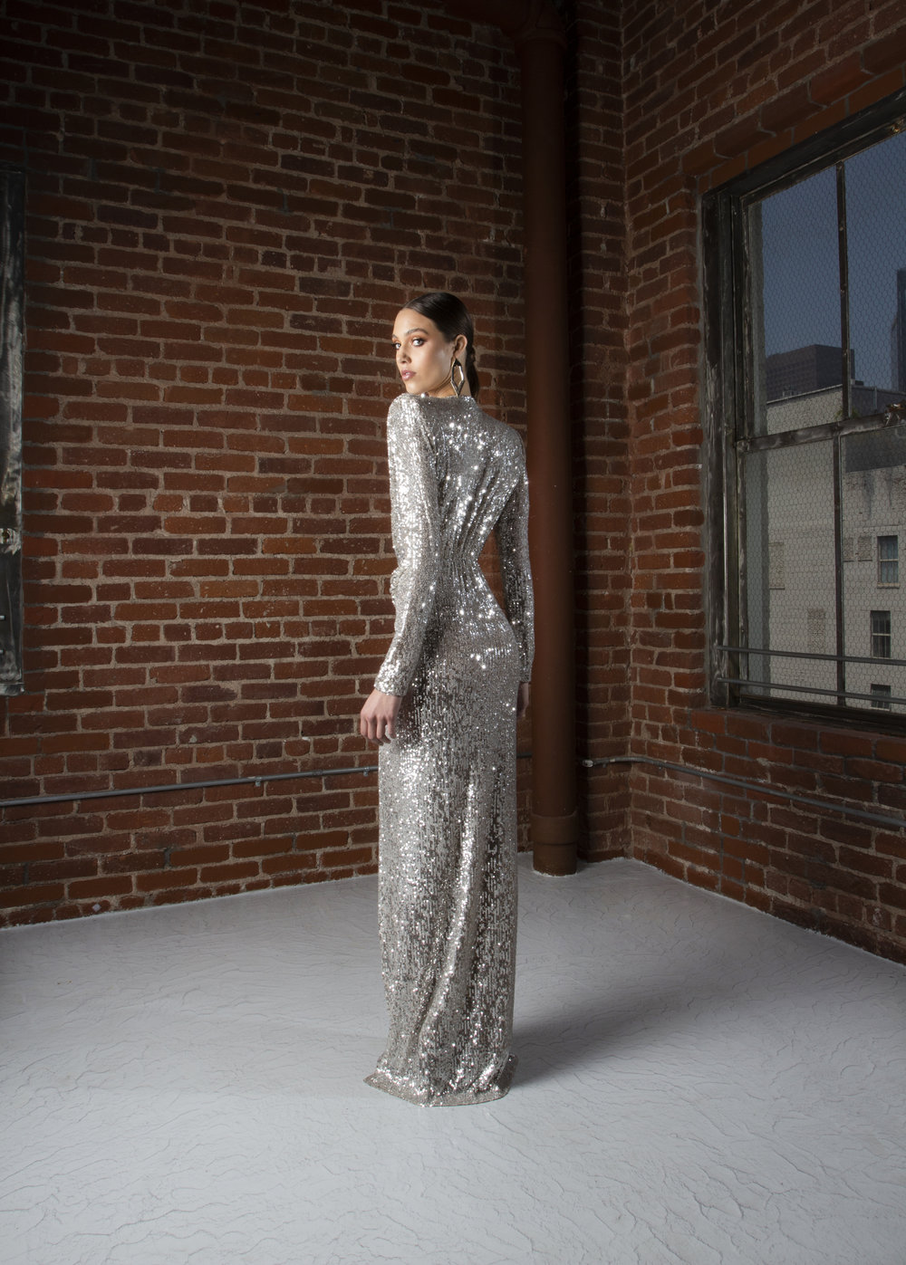 Bling Sequined Silver African Mermaid Prom Dress Deep Veck Long Sleeve Side Split Evening Dresses Birthday Party Special Occasion Gowns