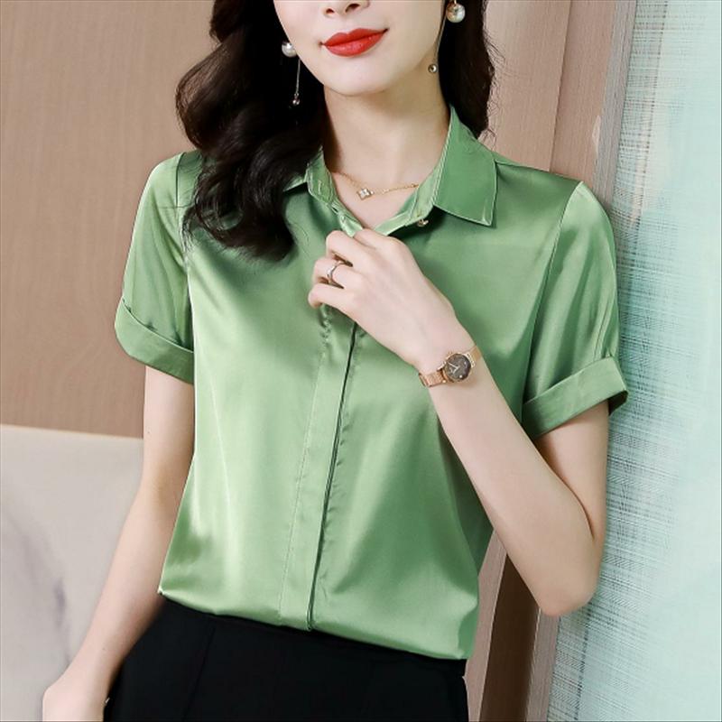 Women' Blouses & Shirts Women' Shirt Solid Button Blouse For Women Satin Office Lady Short Sleeve Green Neck Female 2022 Woman ShirtWo, Blue
Women' Blouses & Shirts Women' Shirt Solid Button Blouse For Women Satin Office Lady Short Sleeve Green Neck Female 2022 Woman ShirtWo, Blue