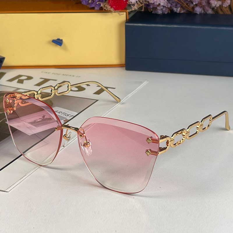JEWEL Cat Eye Sunglasses Z1626U Women's Oversized Rimless Gradient Lenses Des lunettes de soleil Metal Chain Temples Vacation Travel Beach UV400 Resistant Z1628U