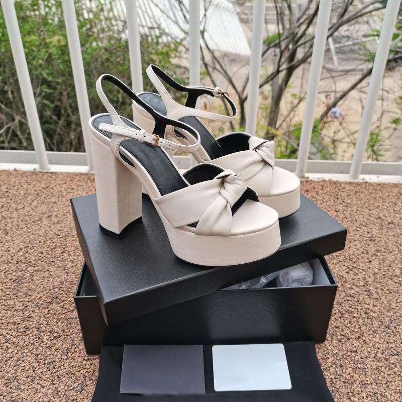 Dress Shoes Brand Peep Toe Platform Knotted Slingback Sandals Wedding Women Strap Bow Block High Heel Luxury Ladies Summer ShoesDress