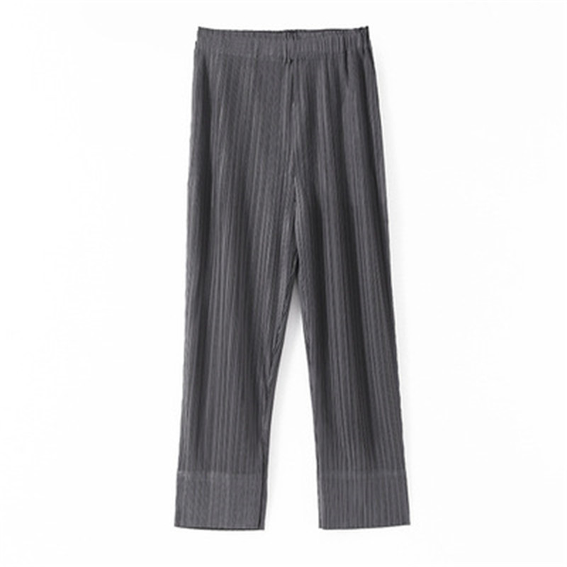 Miyake pleated fashion cropped trousers, solid color, large size, slim fit, urban casual pants, split women's pants 220325