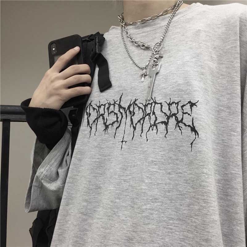 NiceMix Girls Harajuku Loose Short Sleeve Women T-shirts Devil Star Hand Print T Shirt Crew Neck Lady T-shirt Top Tees 220321