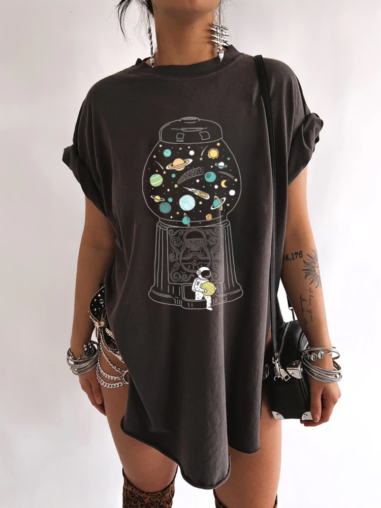 Women's TShirt Funny Astronaut Print Women T Round Neck Summer Old Vintage Tee Femme Drop Shoulder Loose 90s Girls Top Clothes 230206