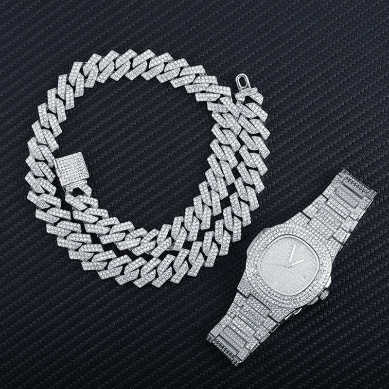 Chains Iced Out Men Chain Necklace Watch Cuban Hip Hop Set Watches For Women Jewelry GiftChains ChainsChains