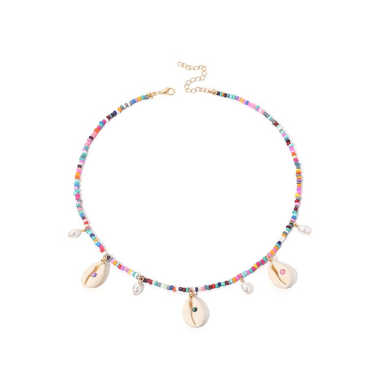 Bohemian Style Small Glass Beaded Pearl Shell Charm Necklace Summer Beach Style Jewelry