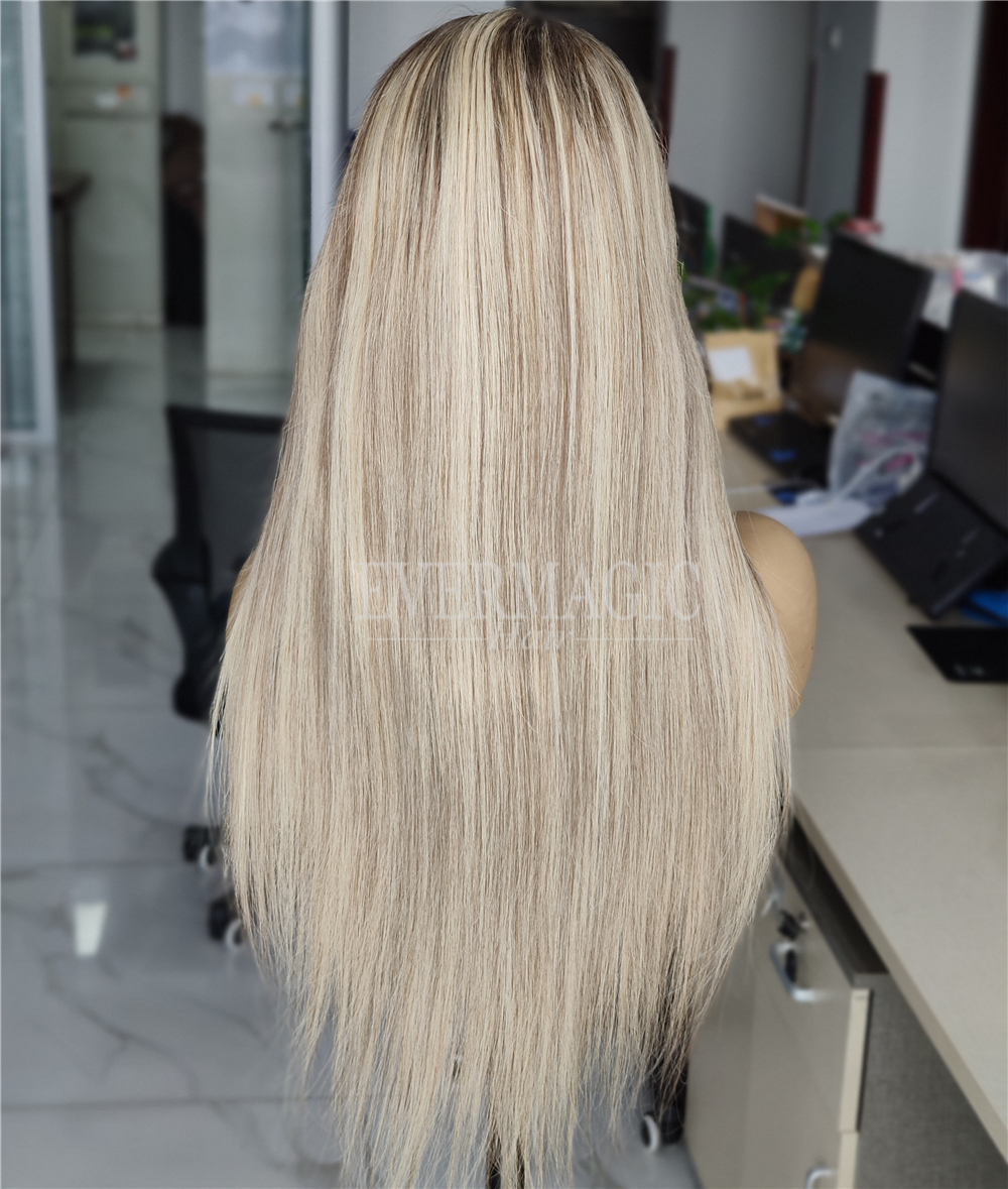 Celebrity Style Balayage 8C60 Color Deep Part Lace Front Wigs Super Natural Hair Line