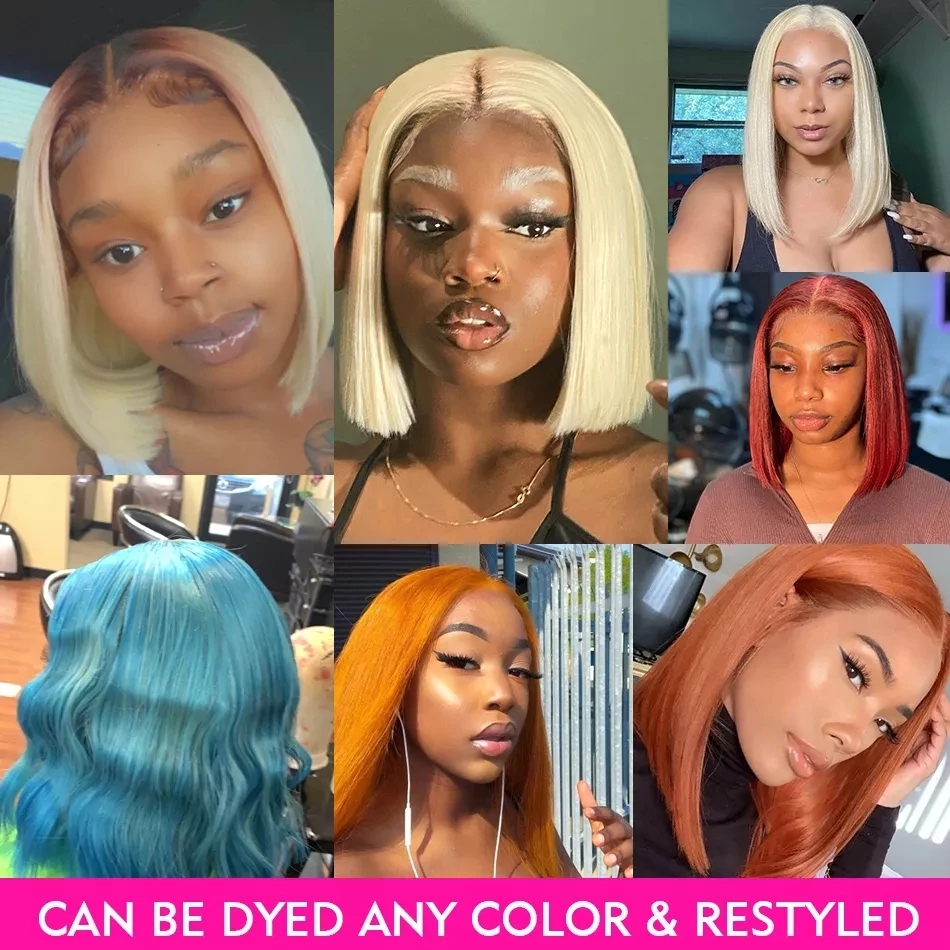 Free shipping Short Bob Straight Brazilian Wig 613 Blonde Lace Front Synthetic Wigs Silation Human Hair For Black Women