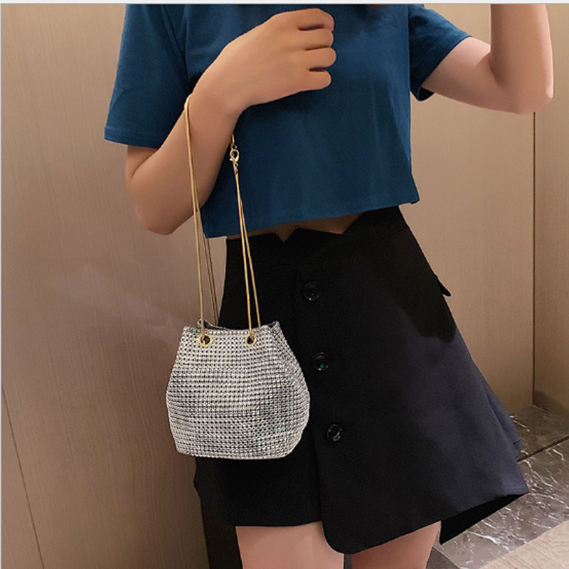 Ladies s Bucket Shape Crossbody Bags Evening Party Clutches Storage Shining Shoulder Bag Chain Handbag 220527