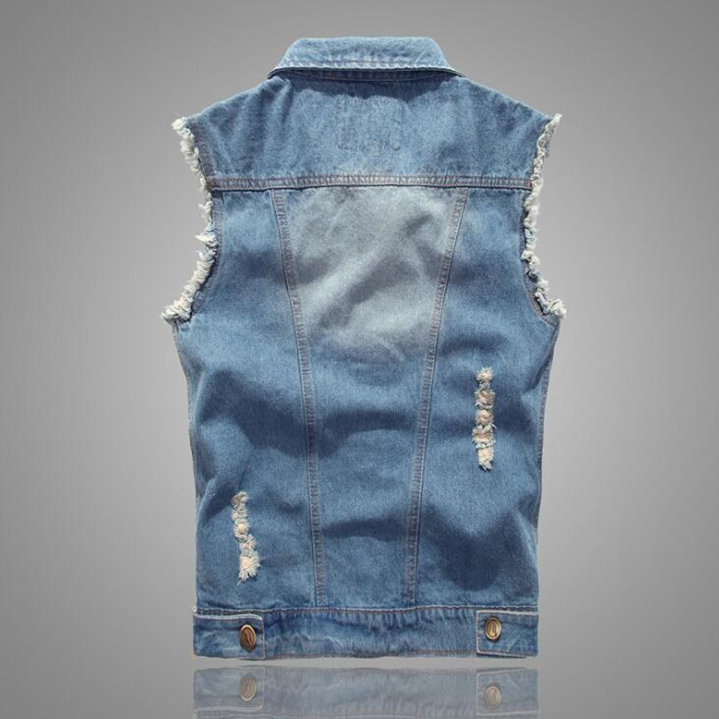 Denim Sleeveless Jacket Men Fashion Ripped Cotton Jean Vests Gilet Casual Jeans Waistcoat Cowboy Hip Hop Streetwear Clothing 220406