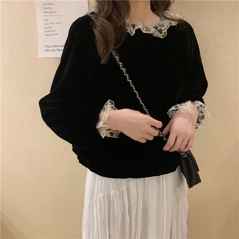 Women' Blouses & Shirts Women Shirt Blouse Velvet Puff Sleeve Lace Stitching Loose Long Autumn Winter Women' Top Blusas Mujer De ModaW, Black
Women' Blouses & Shirts Women Shirt Blouse Velvet Puff Sleeve Lace Stitching Loose Long Autumn Winter Women' Top Blusas Mujer De ModaW, Black