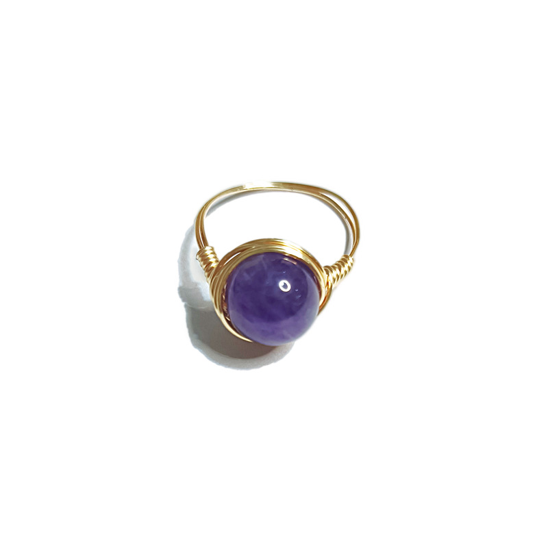 Wire Wrap Natural Raw Stone Rings Lapis Lazuli Amethysts Tiger Eye Opal Pink Crystal Ring for Women Jewelry