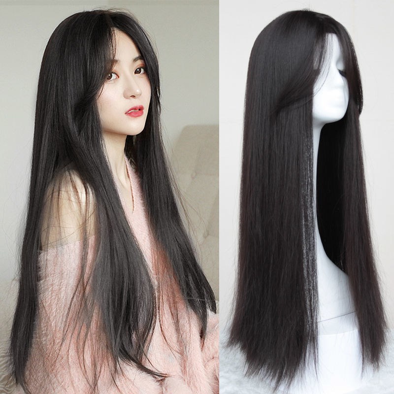BANGS WIG in long straight hair fashion fluffy natural, Dark brown+net