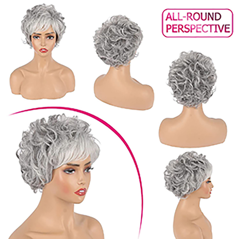 Fashion Short Blonde Wigs for White Women Pixie Cut Wigs with Bangs Brown Mixed Honey Hair Wig Highlights Synthetic
