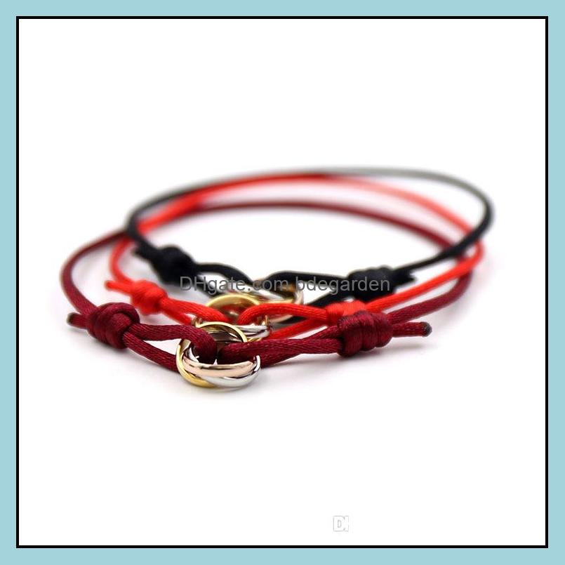 Charm Bracelets Jewelry 316L Stainless Steel Trinity Ring String Bracelet Three Rings Hand Strap Couple For Women And Men Fashion Jelry Famo
Charm Bracelets Jewelry 316L Stainless Steel Trinity Ring String Bracelet Three Rings Hand Strap Couple For Women And Men Fashion Jelry Famo