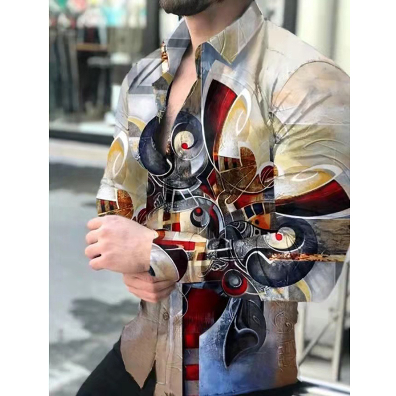 Shirts For Mens Vintage Splicing Loose Button Casual Long Sleeve Men Shirt Streetwear Autumn Fashion Turn-down Collar Top 220322
