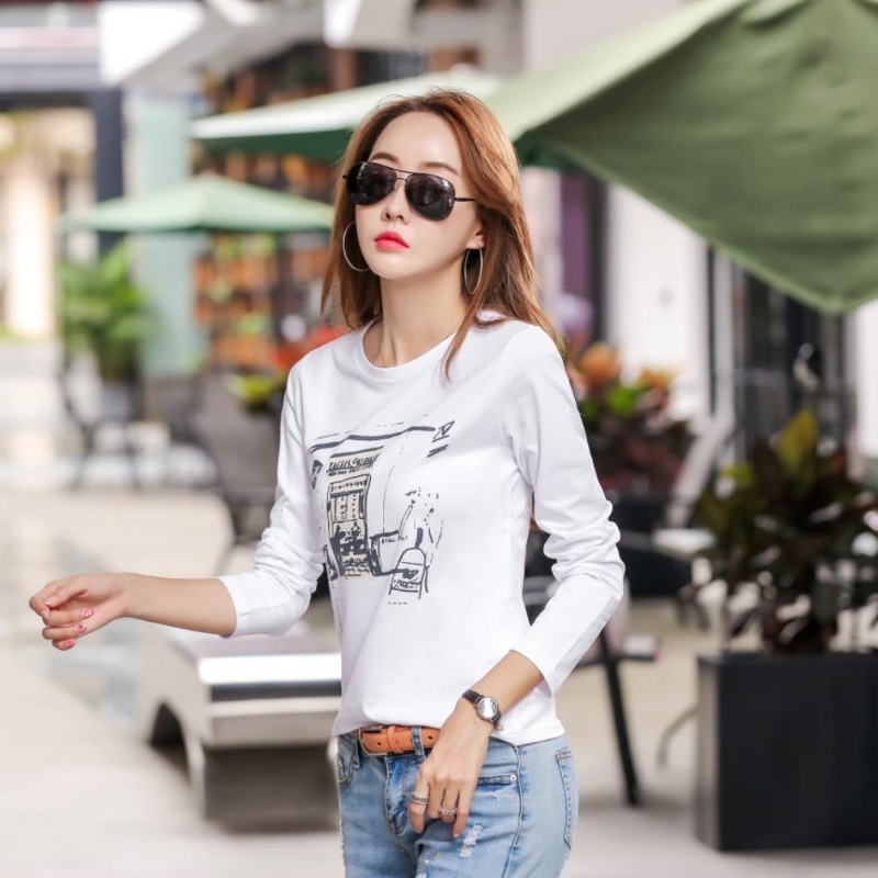 Comic Printing Autumn Loose Women T Shirt Winter O Neck Full Sleeve Cotton Fashion Shirts Feminine Green Casual Soft Tops 220728