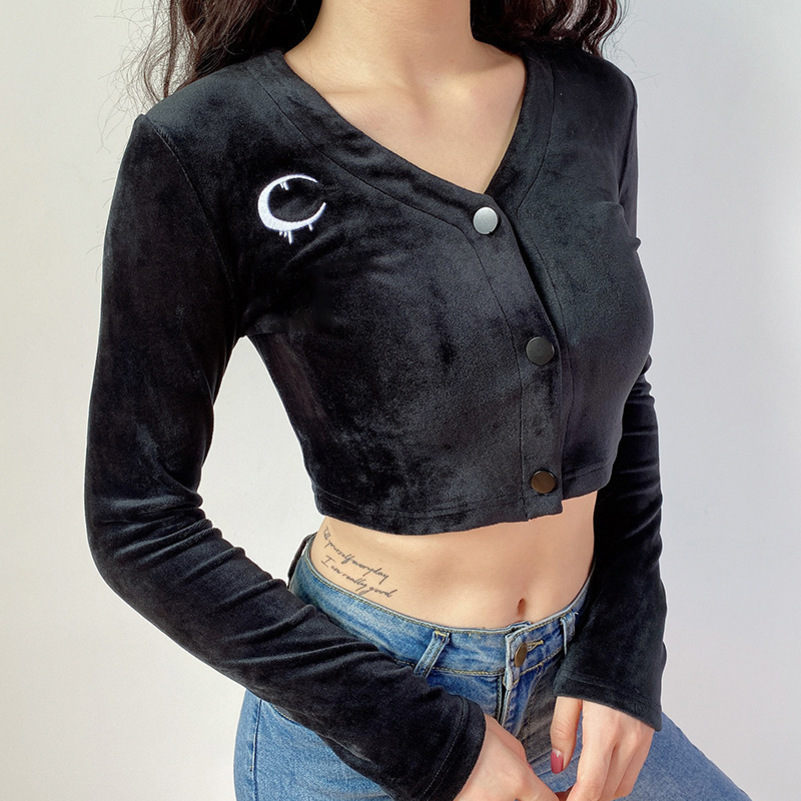 Goth Dark Aesthetic Vintage Gothic Tshirts harajuku Embroidery Vneck Cropped Autumn Winter Grunge Punk Tshirt Women Punk Y200412, Black
Goth Dark Aesthetic Vintage Gothic Tshirts harajuku Embroidery Vneck Cropped Autumn Winter Grunge Punk Tshirt Women Punk Y200412, Black