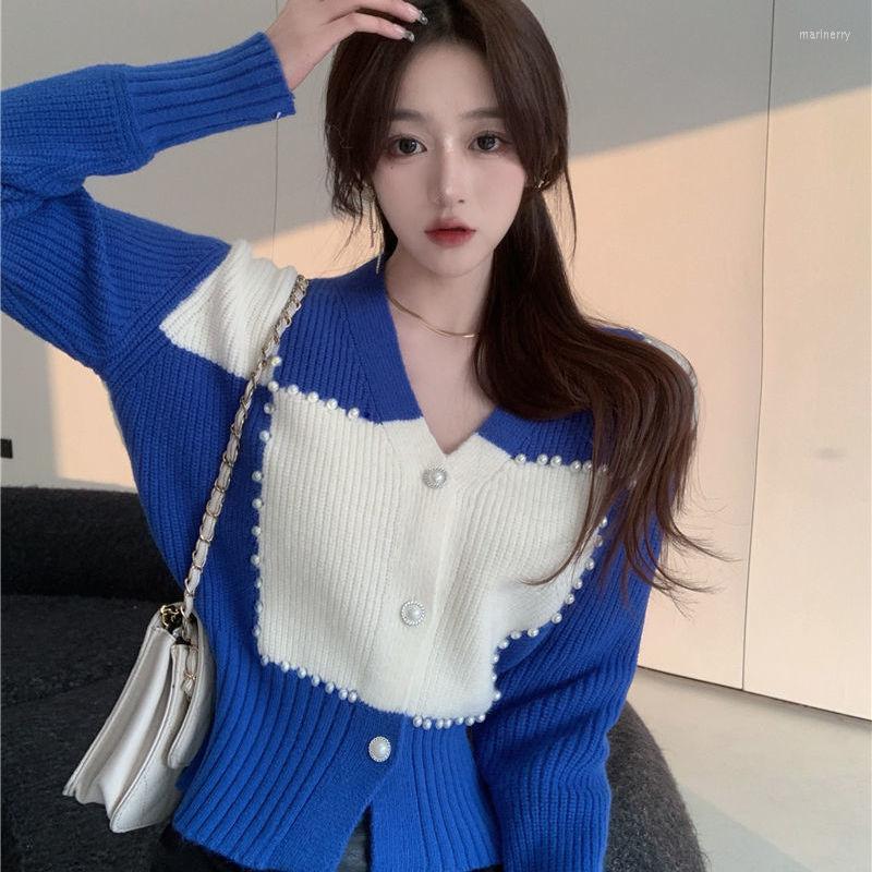 Women's Knits & Tees Korean Style V-neck Knitted Sweaters Women Slim Cardigan Fashion Patchwork Pearl Button Up Long Sleeve Crop Top S03Wome, Blue
Women's Knits & Tees Korean Style V-neck Knitted Sweaters Women Slim Cardigan Fashion Patchwork Pearl Button Up Long Sleeve Crop Top S03Wome, Blue